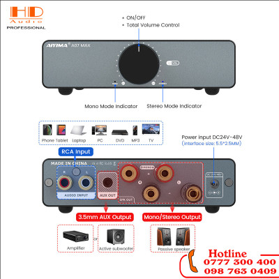 Ampli AIYIMA A07 Max – Công Suất Mạnh Mẽ, Chuyển Đổi Stereo/Mono