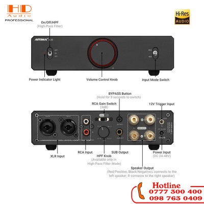 AIYIMA A20 - Ampli Công Suất Hi-Fi 2.1 Kênh TPA3255 Balanced XLR, Hỗ Trợ Subwoofer