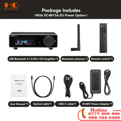 AIYIMA A80 - Amply Bluetooth Hi-Fi TPA3255 Tích Hợp DAC ES9038Q2M Công Suất 300W x2