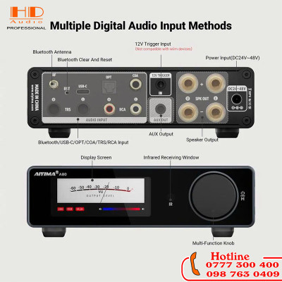 AIYIMA A80 - Amply Bluetooth Hi-Fi TPA3255 Tích Hợp DAC ES9038Q2M Công Suất 300W x2