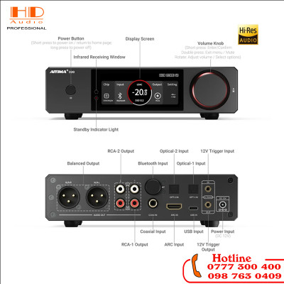 AIYIMA D20 – DAC Hi-Fi Dual Chip ESS ES9039Q2M & AK4493S, Bluetooth LDAC, XLR Balanced