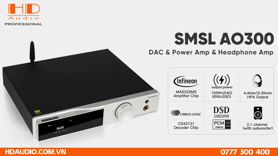 SMSL AO300: Sự kết hợp hoàn hảo của DAC, ampli stereo và ampli tai nghe